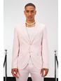 Chaqueta de traje ajustada de lino con botonadura, Light pink