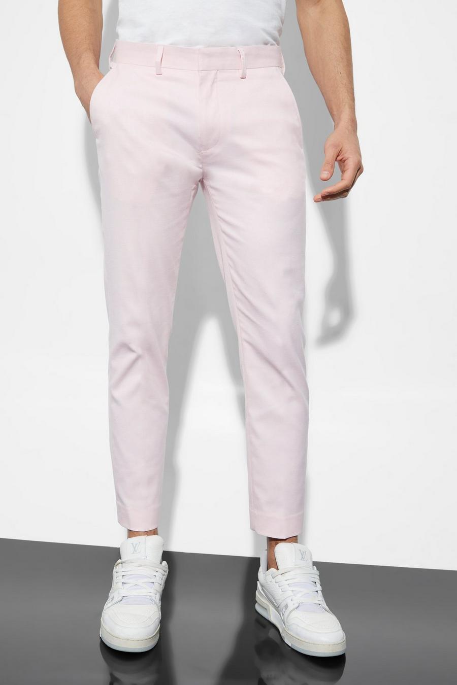 Light pink Skinny Linen Crop Suit Trousers