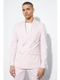 Light pink Skinny Double Breasted Linen Suit Jacket