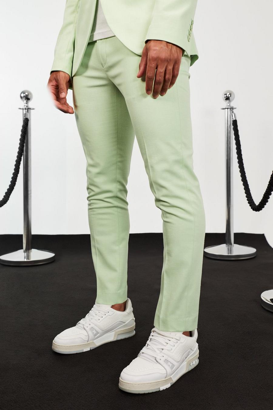 Light green Skinny Linen Crop Suit Trousers