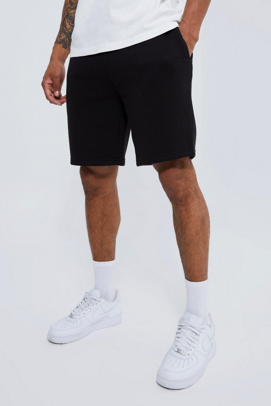 Black Basic Slim Fit Mid Length Jersey Short