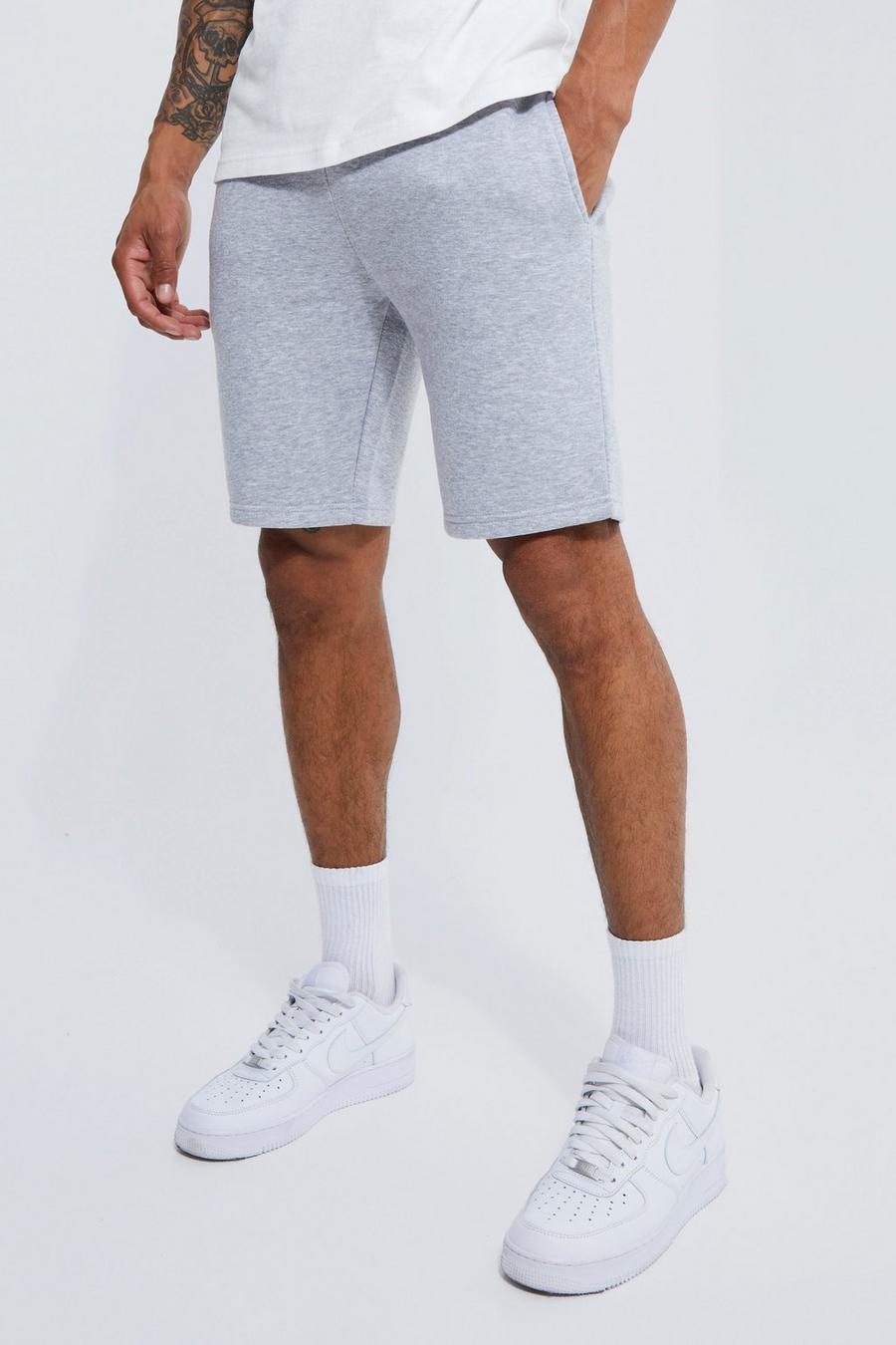 Mittellange Basic Slim-Fit Jersey-Shorts, Grey marl