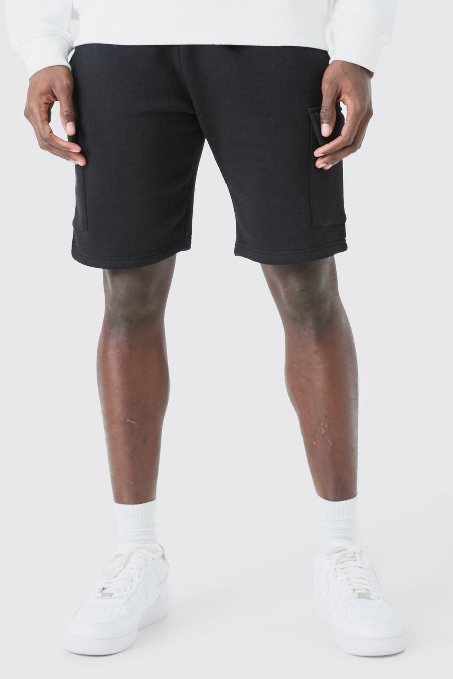 Pantaloncini medi Cargo Basic Slim Fit in jersey, Black negro