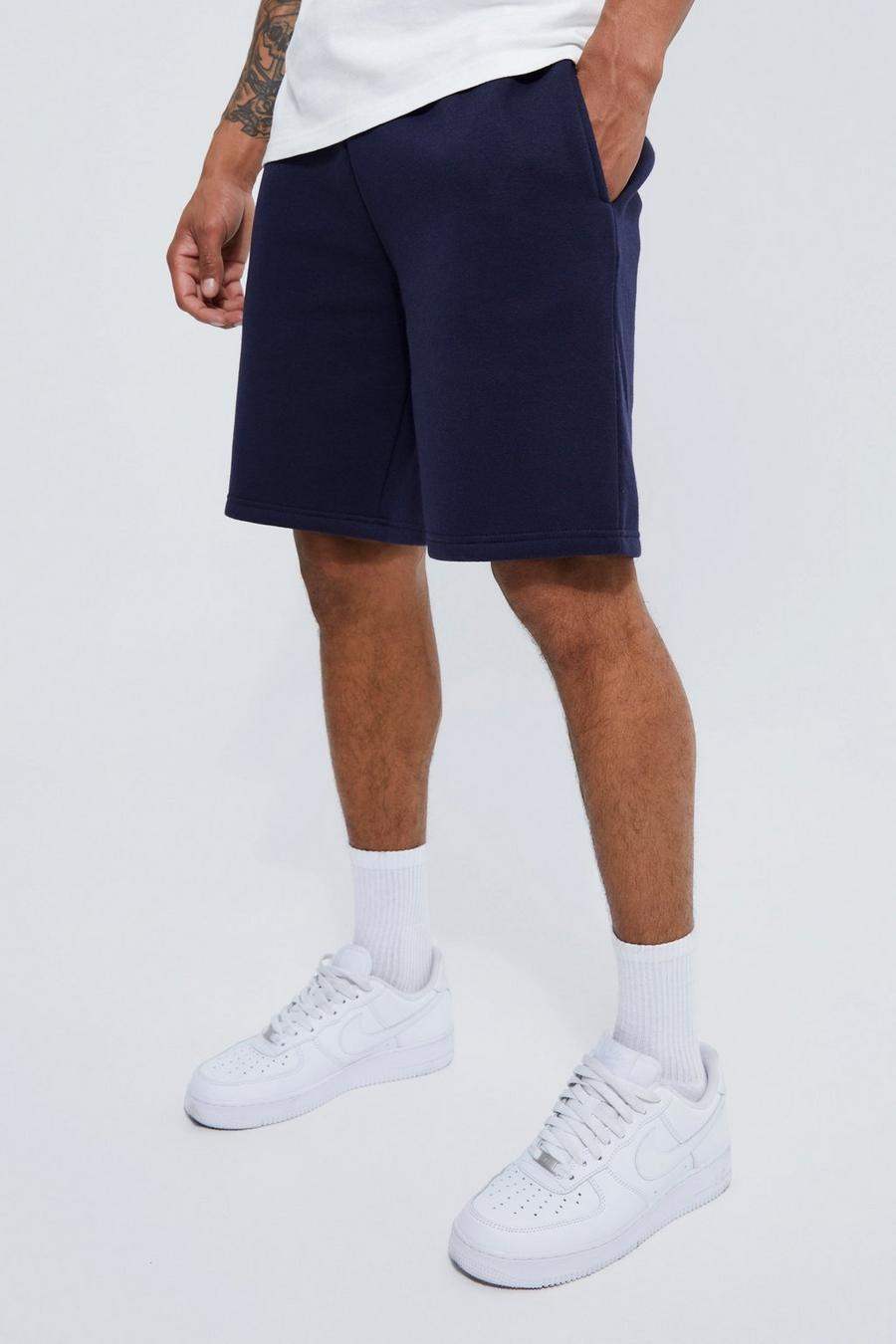 Navy Basic Loose Fit Mid Length Jersey Short image number 1