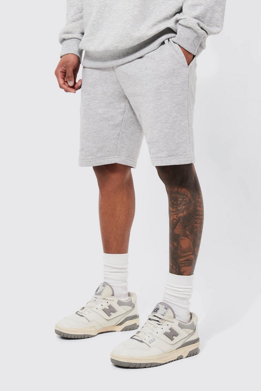 Mittellange Basic Slim-Fit Jersey-Shorts, Grey marl image number 1