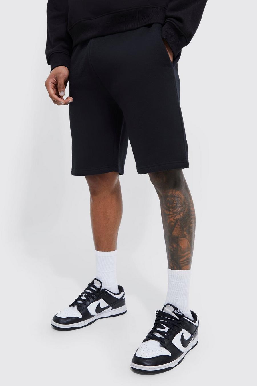 Lockere mittellange Basic Jersey-Shorts, Black noir