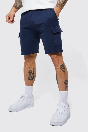 Basic Slim Fit Mid Length Jersey Knit Cargo Short navy