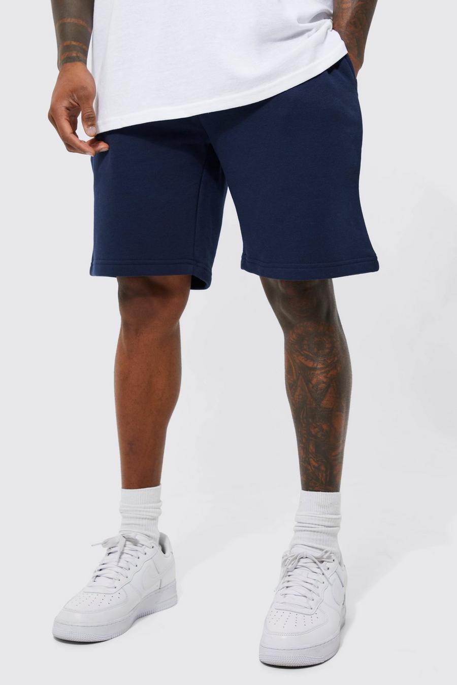 Navy Basic Loose Fit Mid Length Jersey Short image number 1