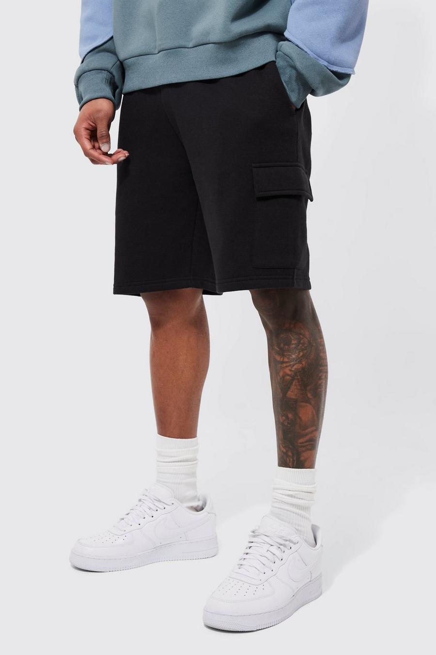 Lockere mittellange Basic Jersey Cargo-Shorts, Black noir