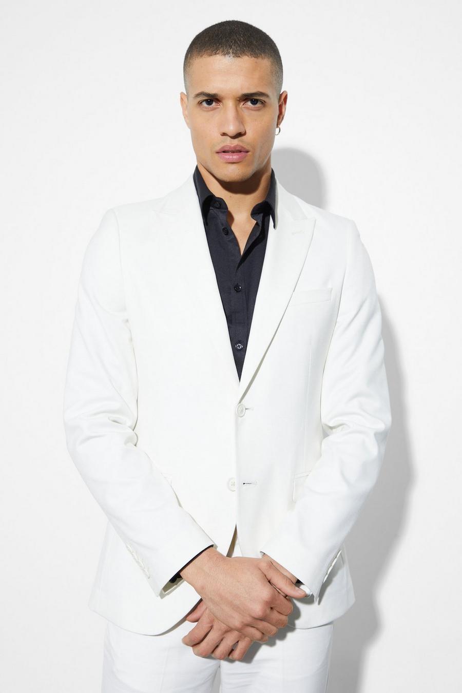 Ecru vit Skinny Single Breasted Linen Suit Jacket image number 1