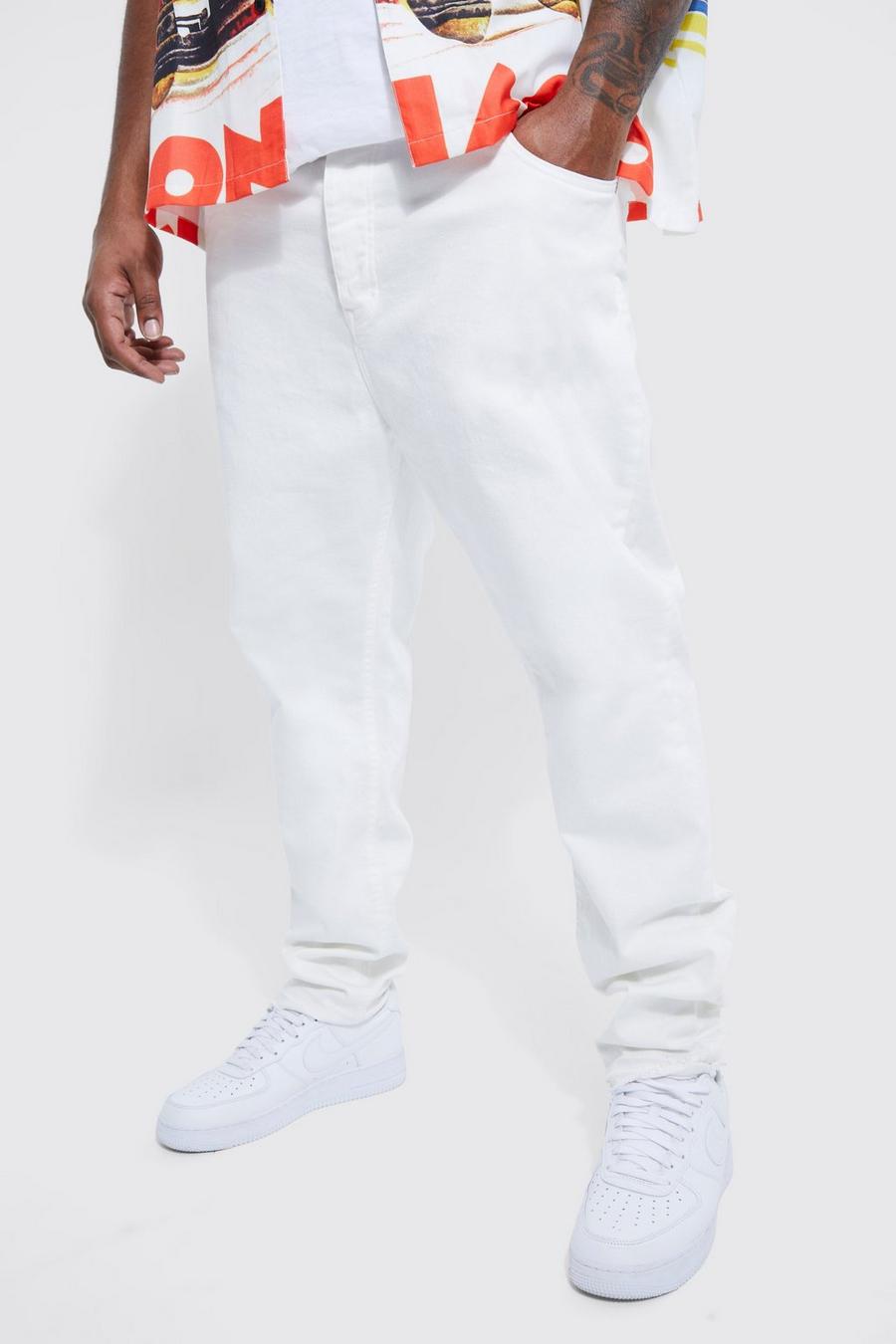 Plus Skinny Stretch Jeans mit ausgefranstem Saum, White