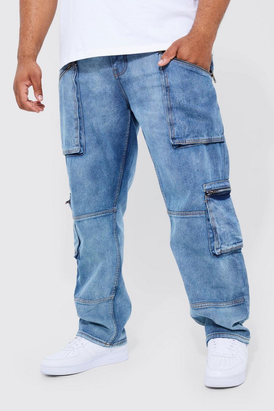 Tall gerade Cargo-Jeans mit Naht-Detail, Antique blue