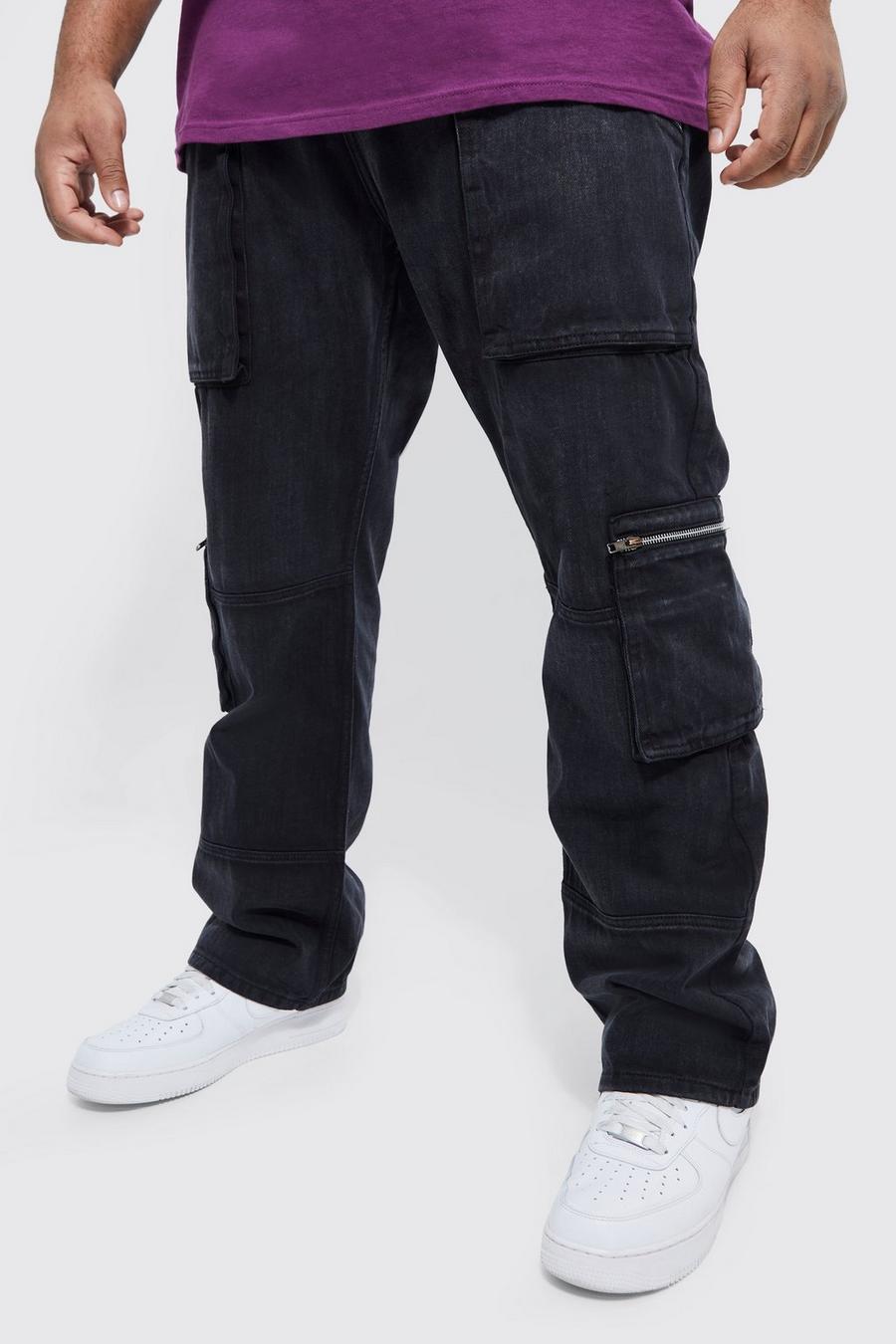 Grande taille - Jean cargo droit, Washed black image number 1