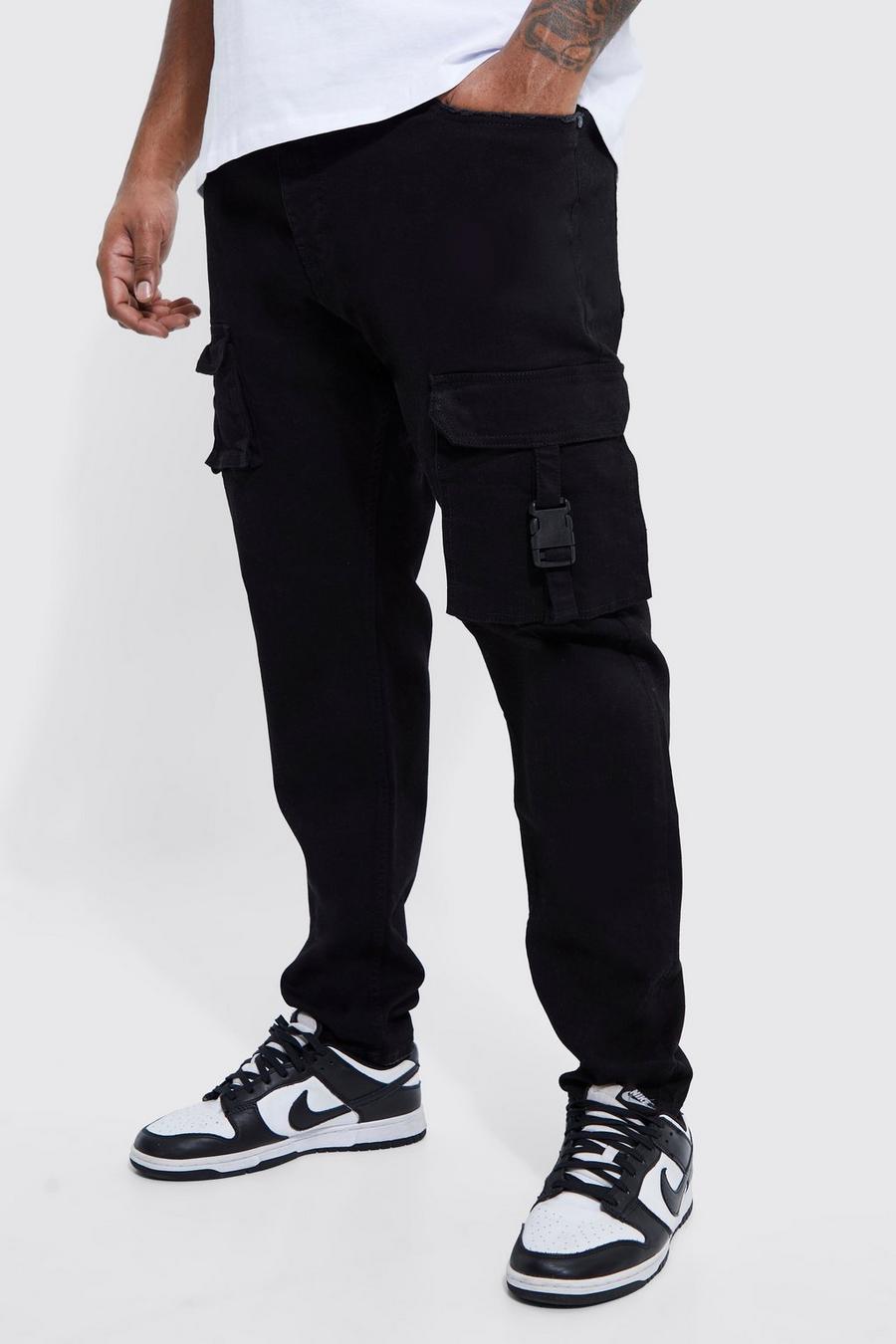 True black Plus Skinny Stretch Buckle Detail Cargo Jean image number 1