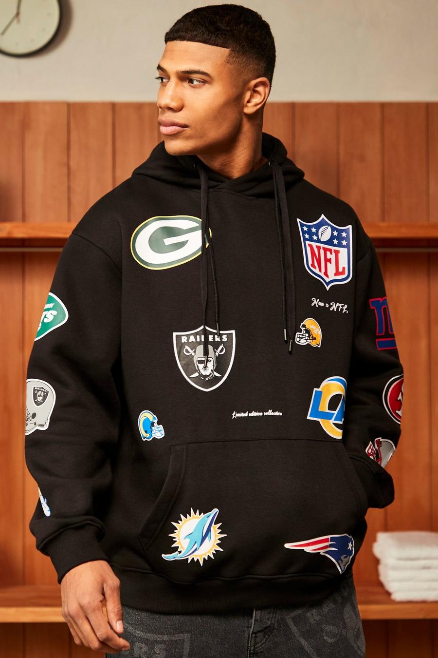 Black svart NFL Oversized hoodie med tryck
