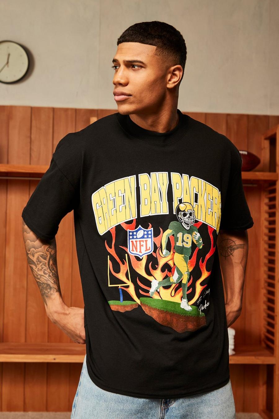 Black Nfl Oversized Packers Puff Graphic T-shirt