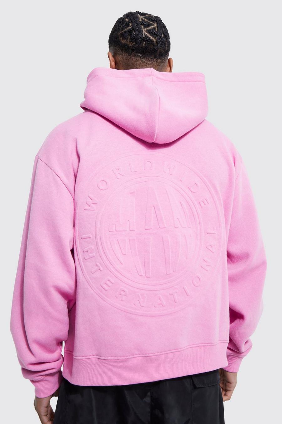 Oversized Boxy Embossed Hoodie, Pink rosa