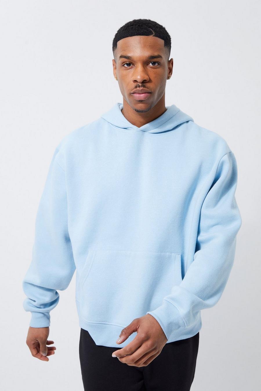 Blue Oversized Boxy Embossed Hoodie  image number 1