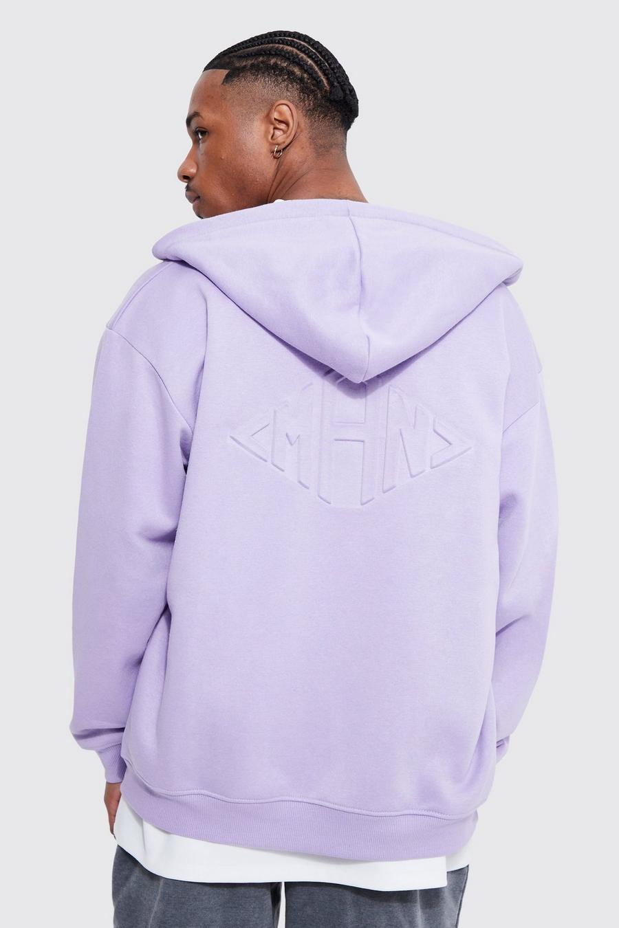 Lilac Oversize hoodie med dragkedja och upphöjt tryck image number 1