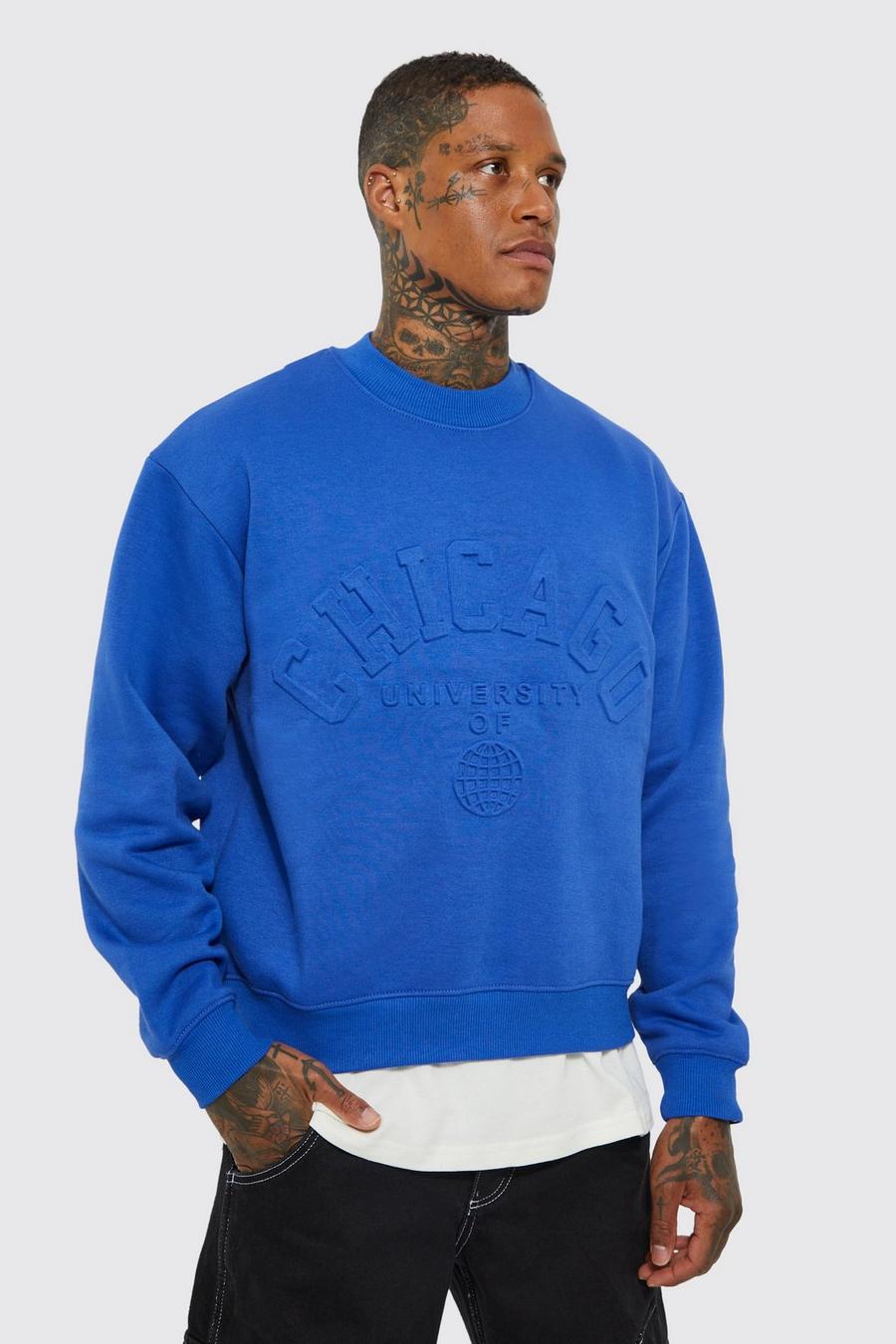 Oversized Embossed Boxy Sweatshirt, Cobalt image number 1