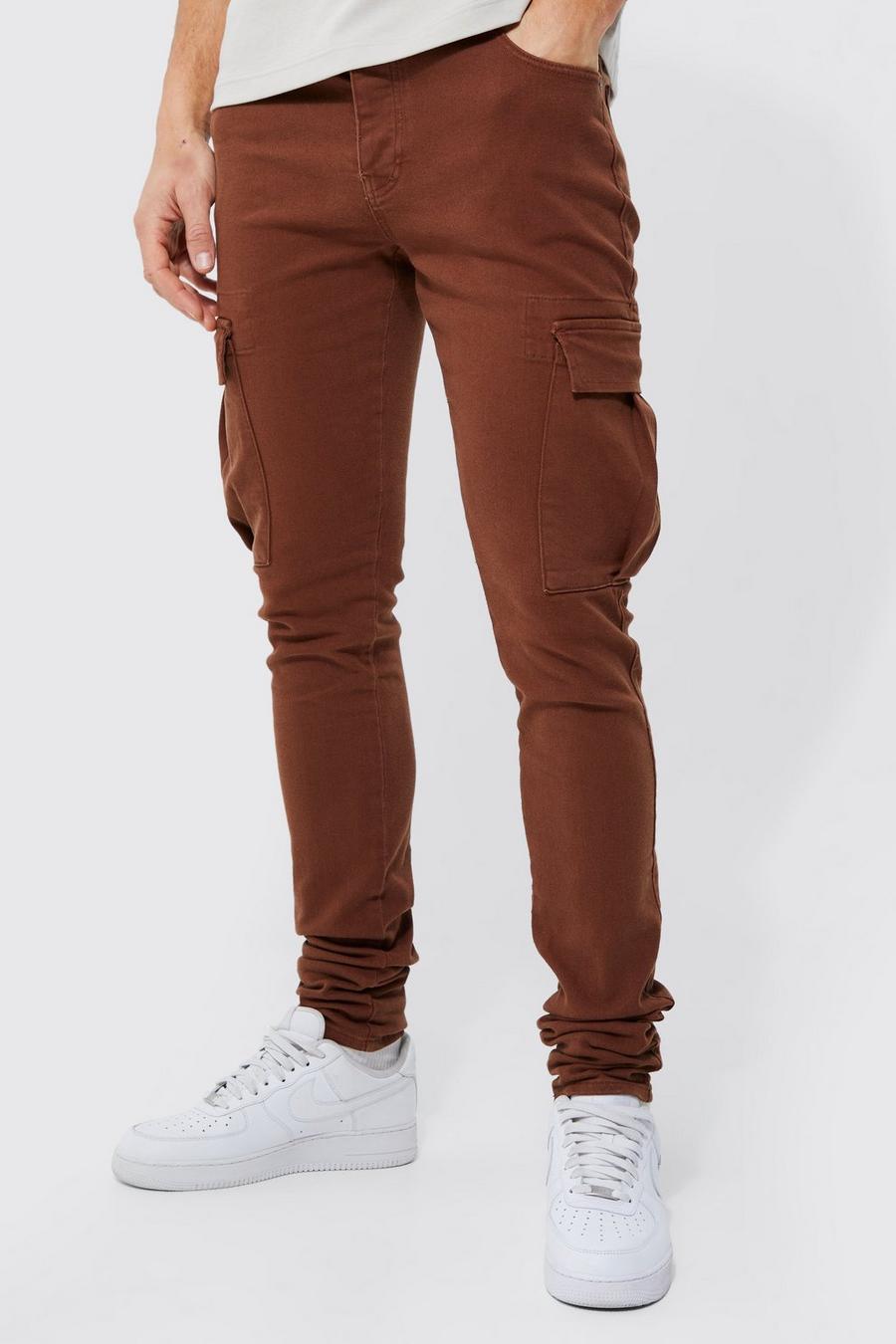 Jeans Cargo Tall Skinny Fit sovratinti con pieghe sul fondo, Brown image number 1