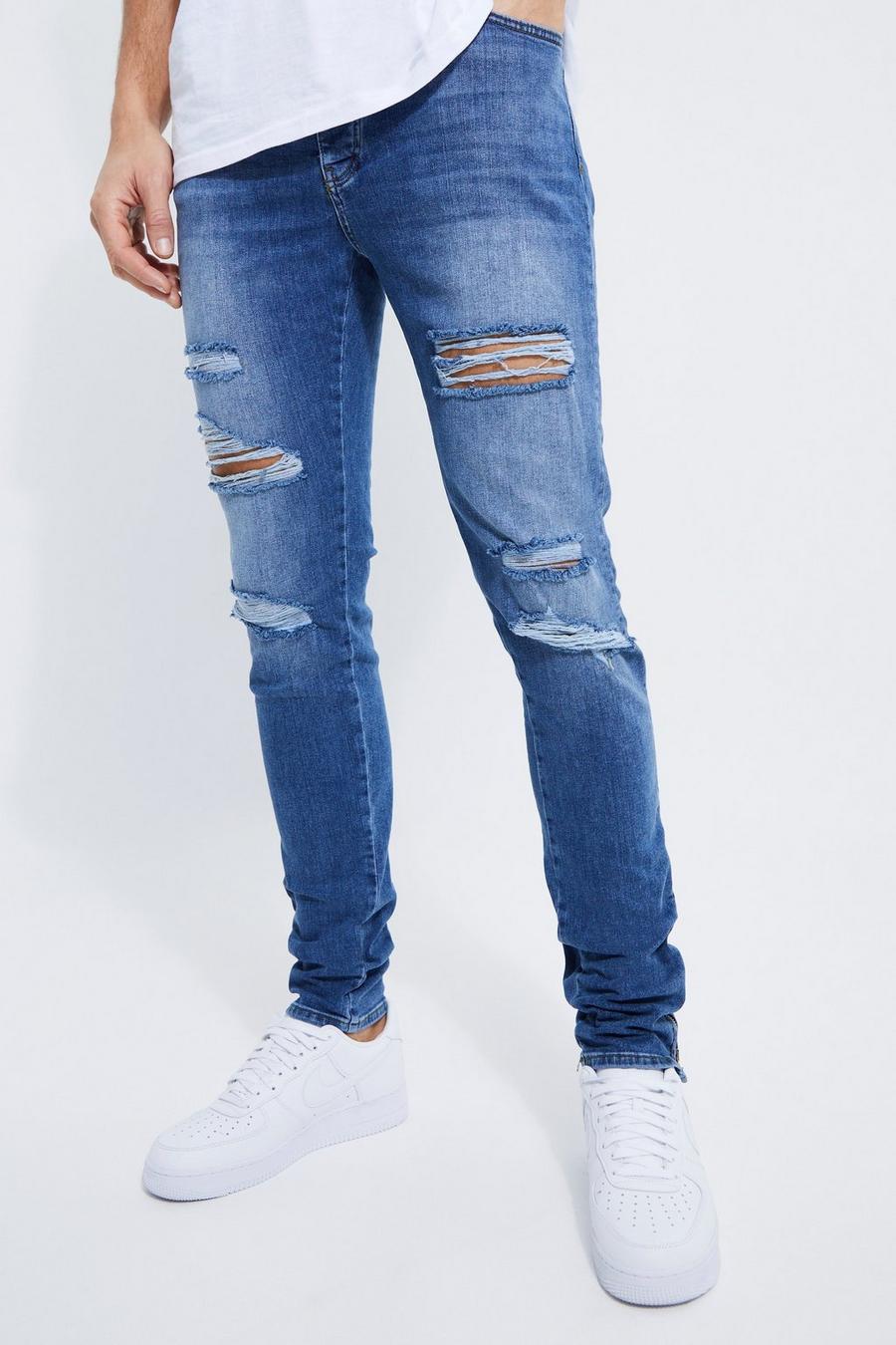 Mid blue Tall Gescheurde Stretch Skinny Jeans Met Rits