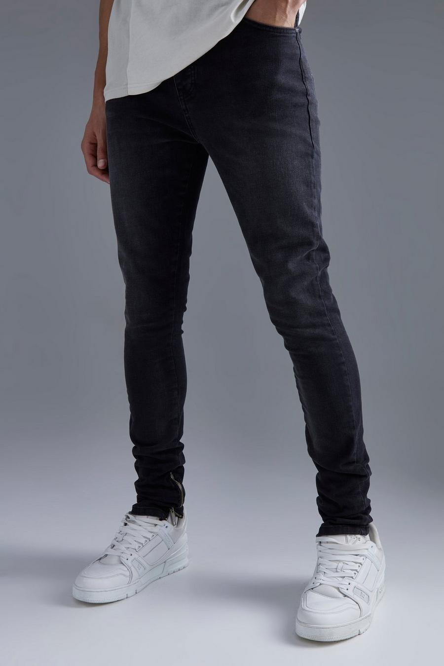 Tall Super Skinny Stretch Jeans mit Reißverschluss-Saum, Washed black