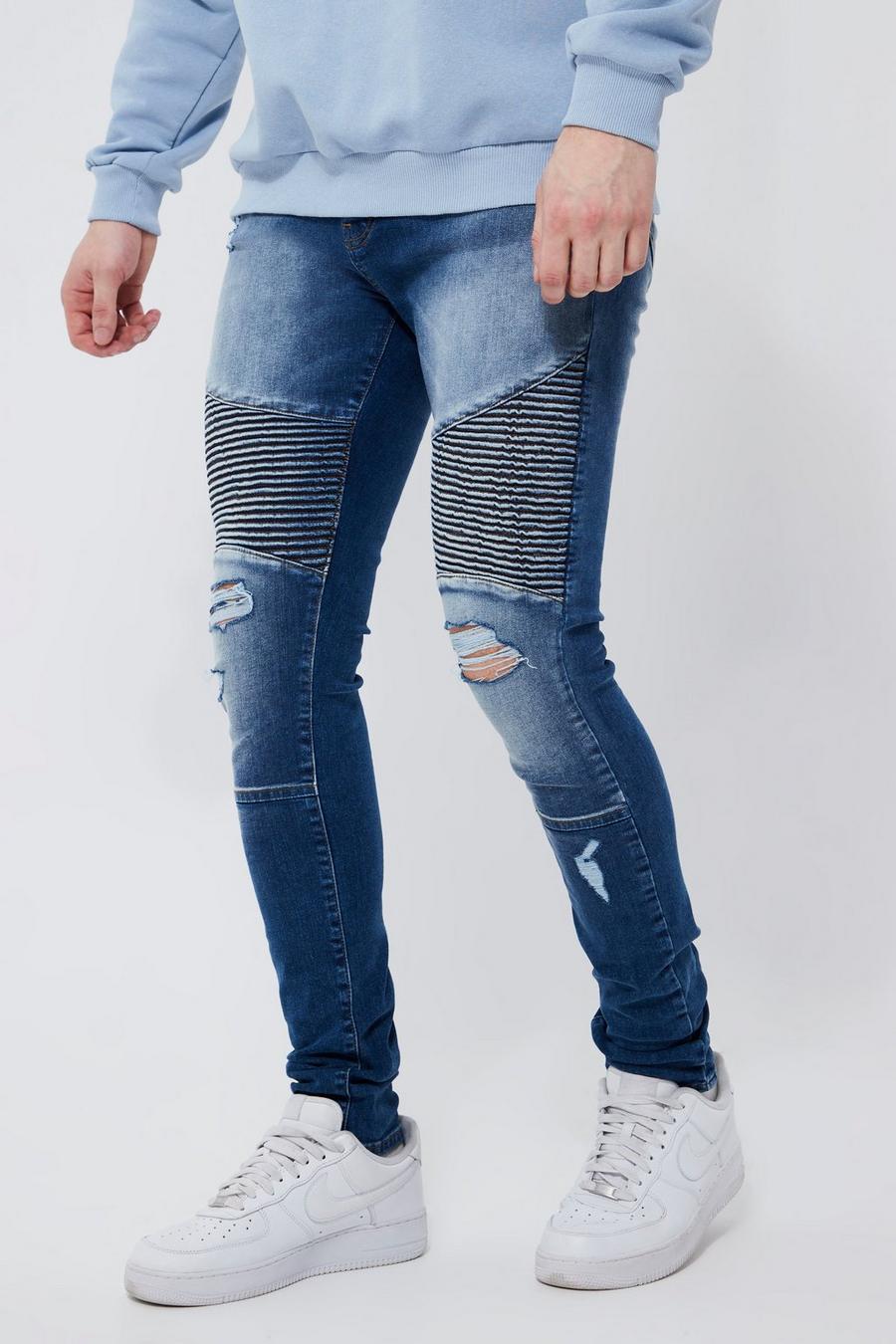 Mid blue Tall Super skinny jeans med slitage image number 1