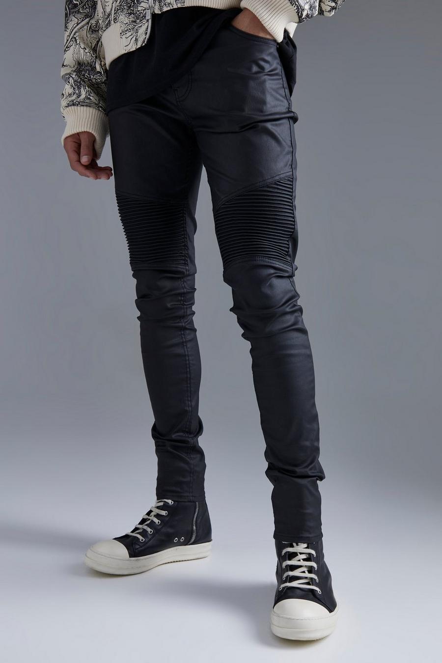 Black Tall Skinny Fit Biker Jeans Met Coating image number 1