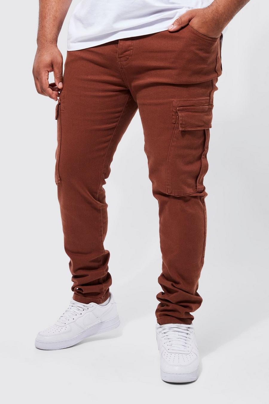 Brown Plus Overdyed Skinny Stacked Cargo Jean