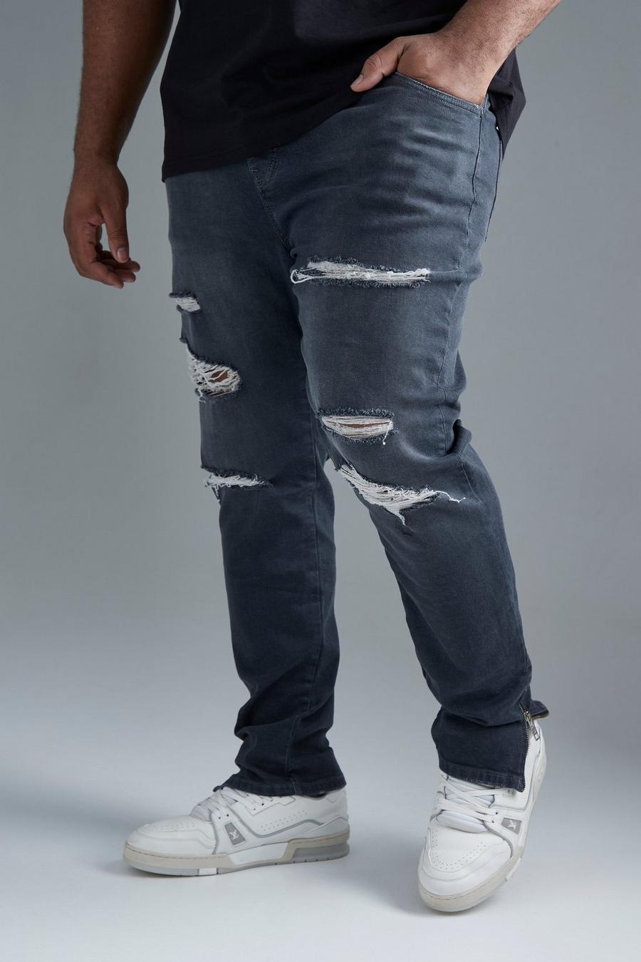 Dark grey Plus Gescheurde Stretch Skinny Jeans Met Rits