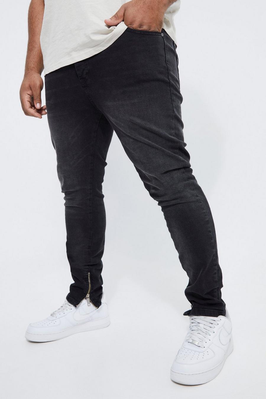 Washed black Plus Super Skinny Stretch Jean With Zip Hem 