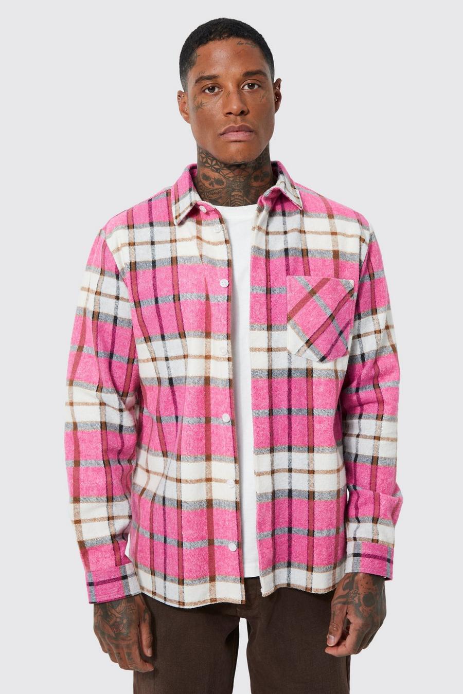 White blanc Check Concealed Placket Overshirt