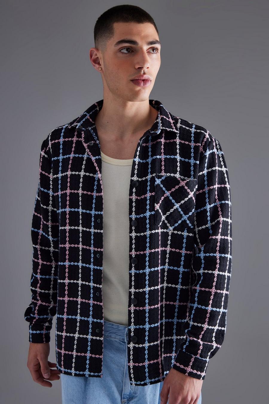 Black Check Overshirt with Popper Detail