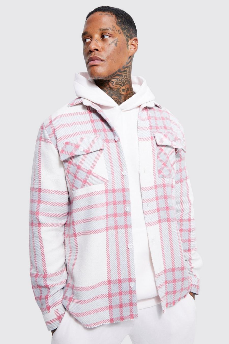 White Check Distressed Hem Overshirt