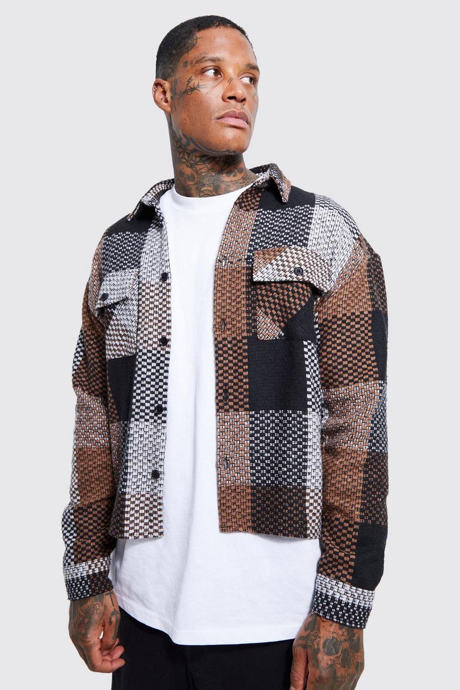 Brown Extreme Boxy Check Overshirt image number 1
