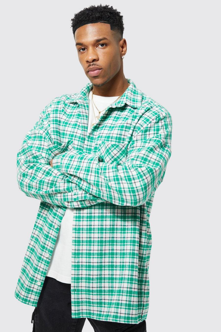 Teal Check Oversized Overshirt image number 1