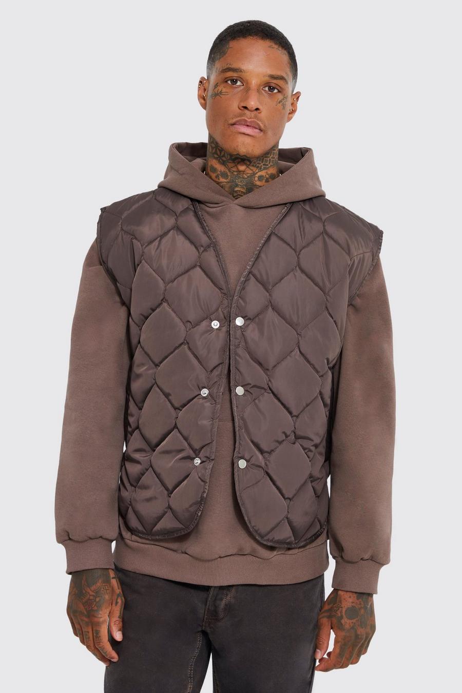 Onion Quilted Popper Gilet, Chocolate marrón