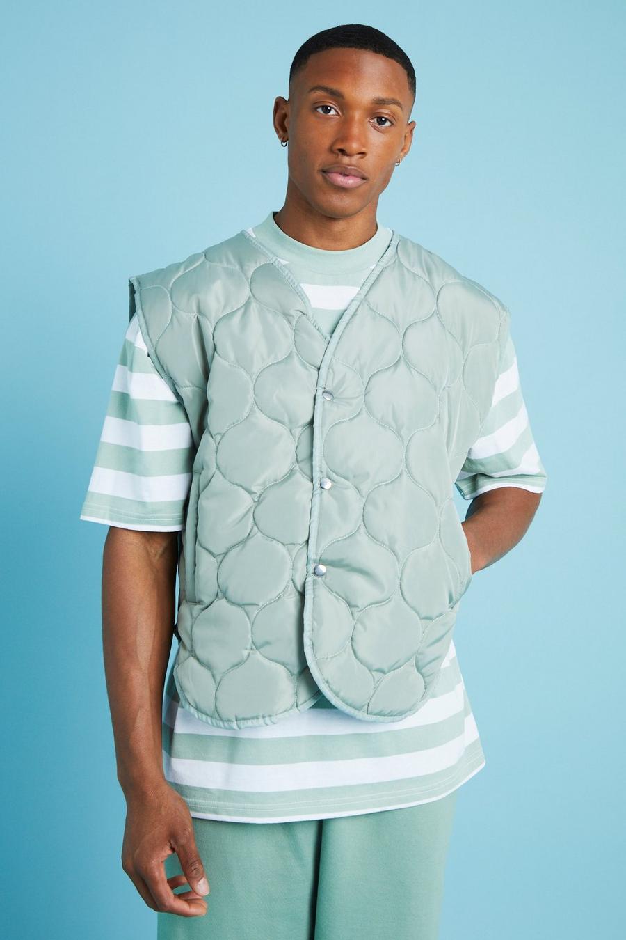 Sage green Onion Quilted Popper Gilet