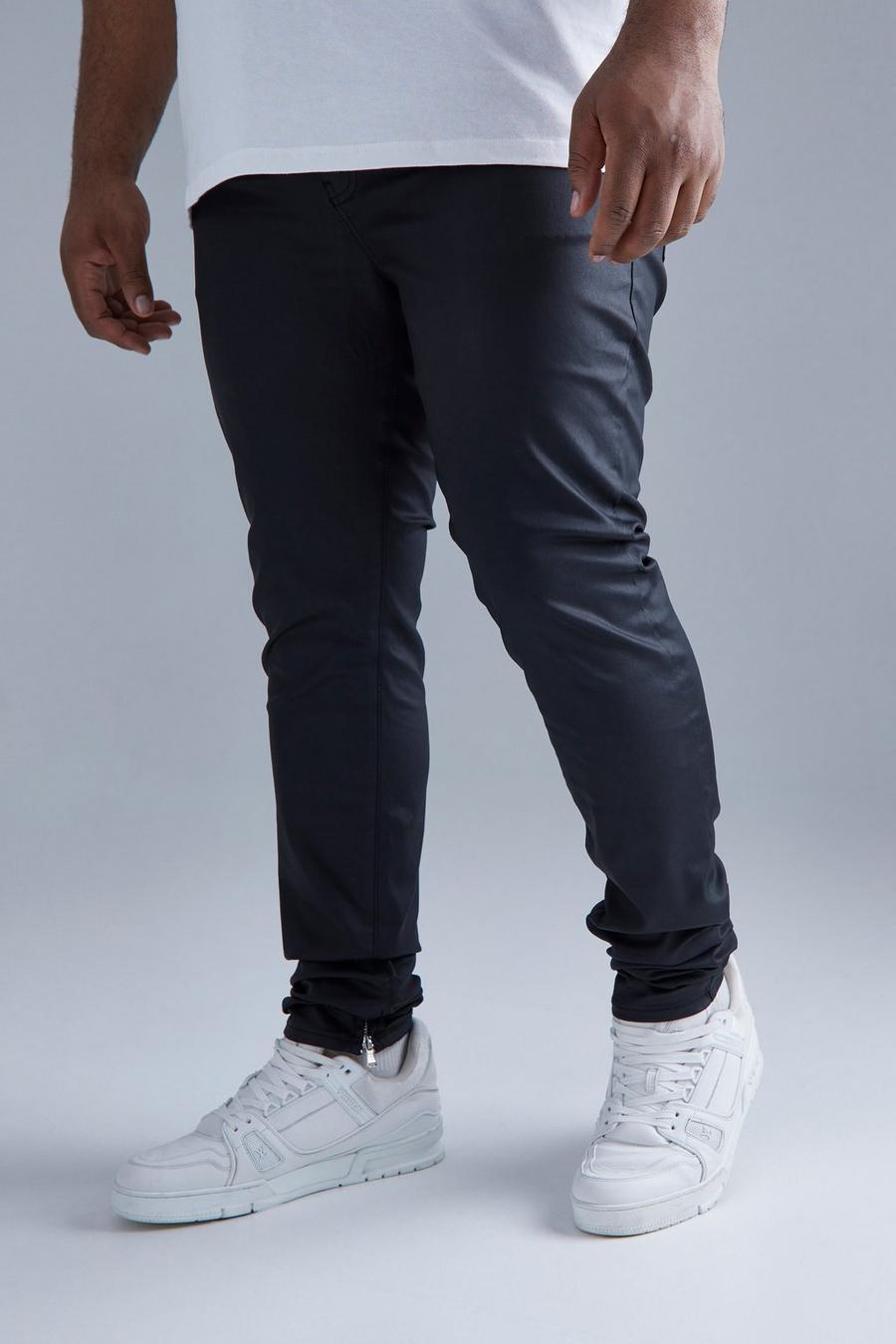 Black Plus Skinny Stacked Zip Hem Coated Jean