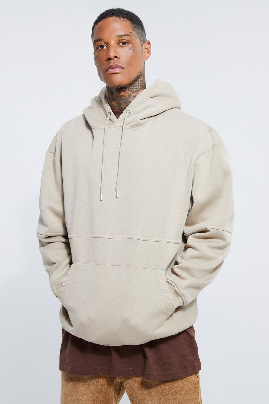 Oversized Piping Hoodie, Stone beis