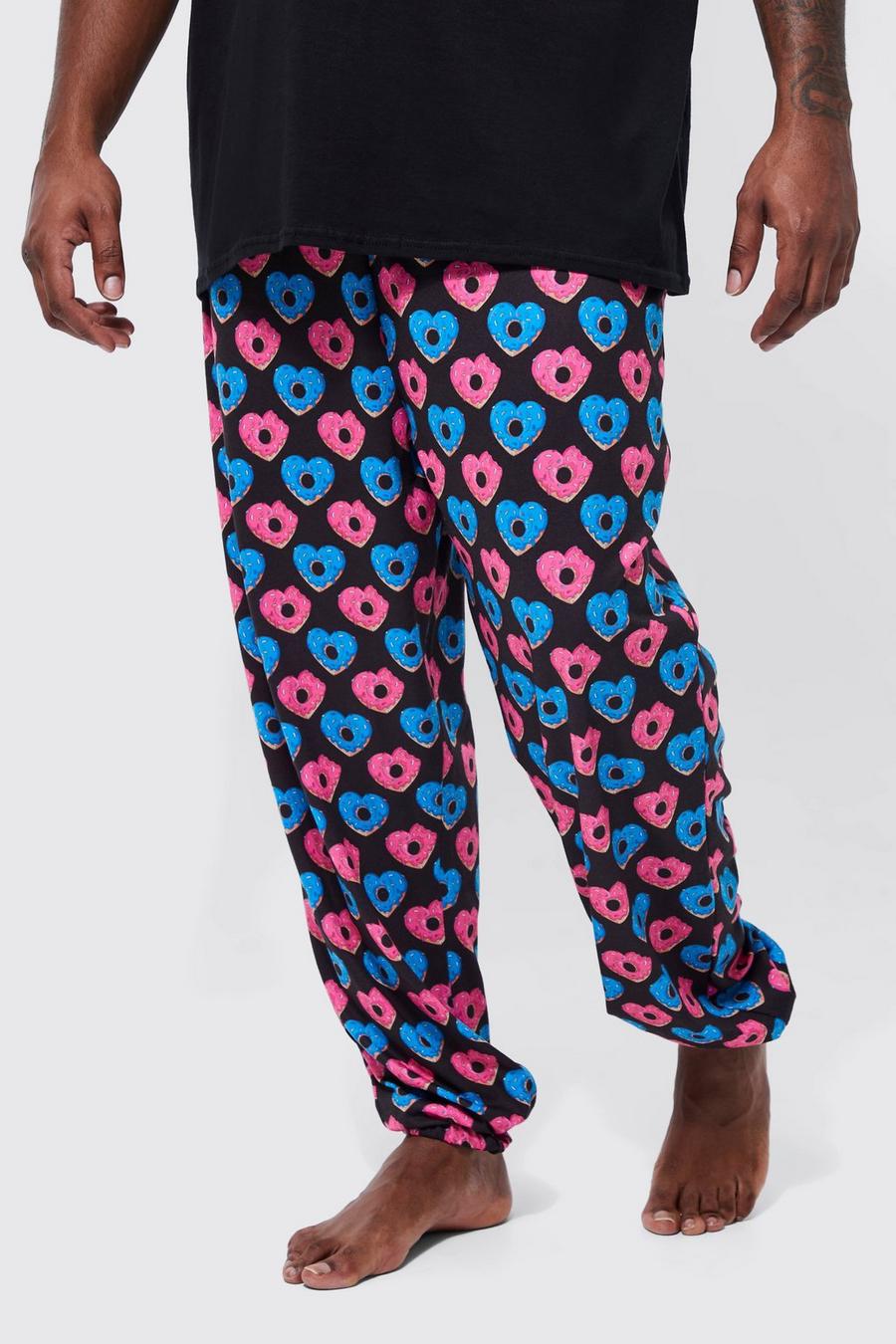 Plus Loungewear-Jogginghose mit Herz Donut-Print, Black