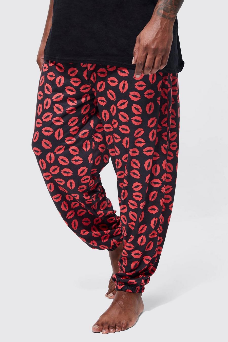 Pantaloni tuta di Loungewear da casa Plus Size con stampa Kiss, Black image number 1