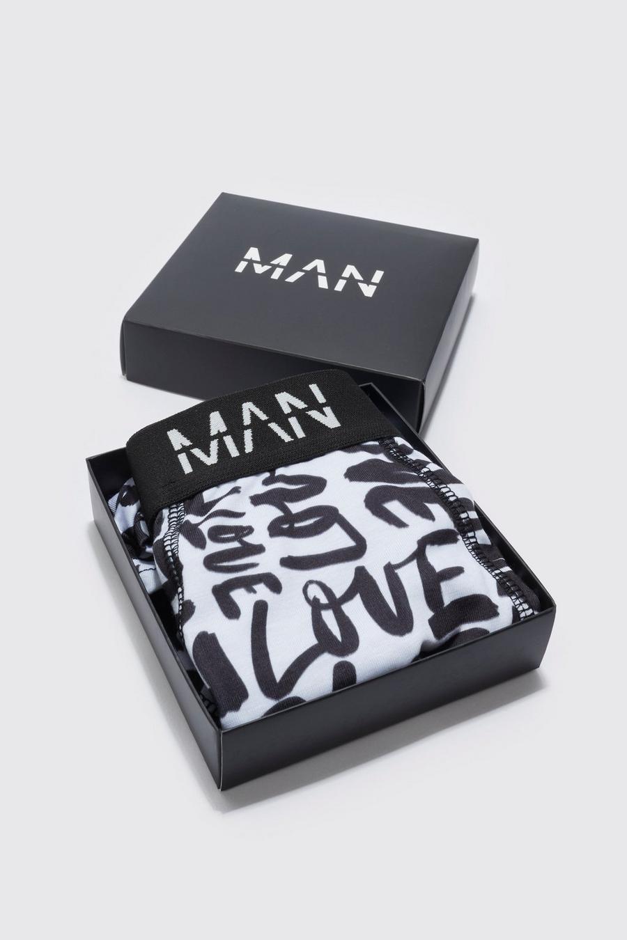 White Plus Love Printed Boxers In Gift Box image number 1