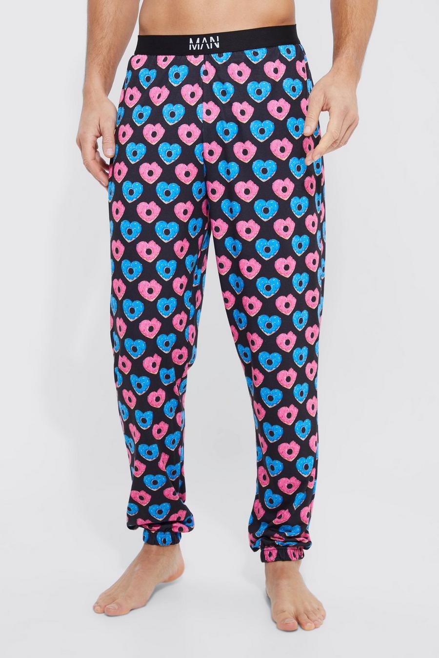 Black Tall Heart Donut Print Lounge Joggers image number 1