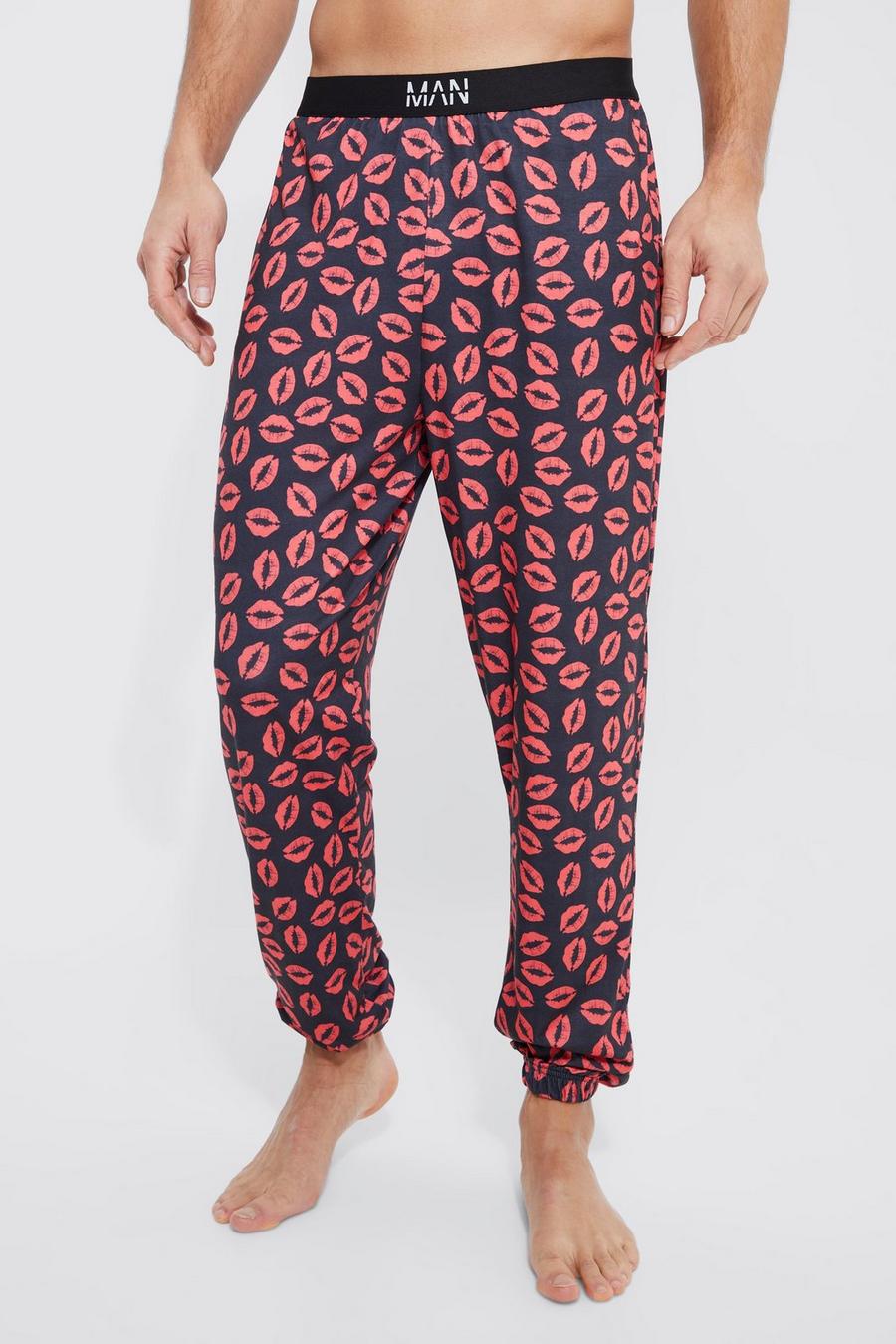 Black Tall Kiss Printed Lounge Joggers image number 1