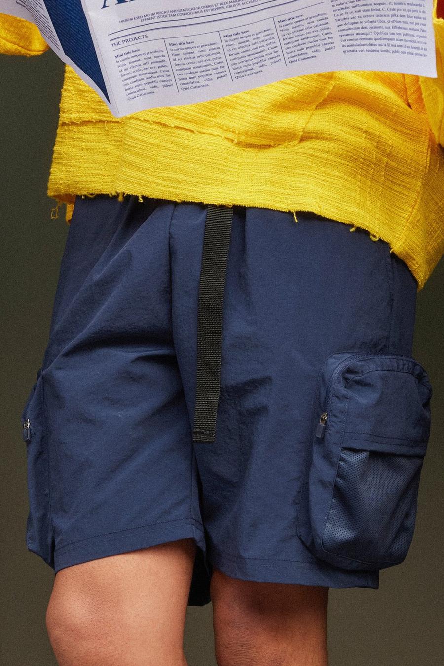 Navy marinblå Elasticated Waist Mesh Pocket Short