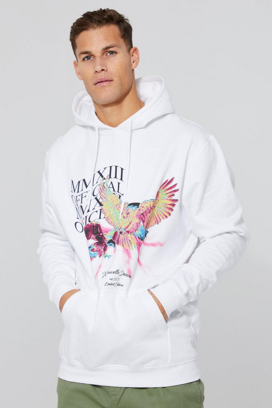 White vit Tall Hoodie med tryck image number 1