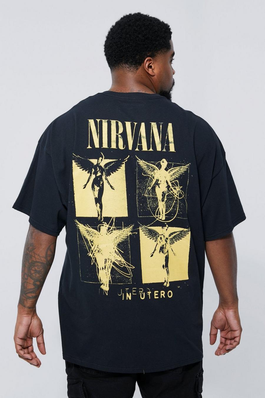 שחור nero טישרט עם הדפס ממותג של Nirvana למידות גדולות