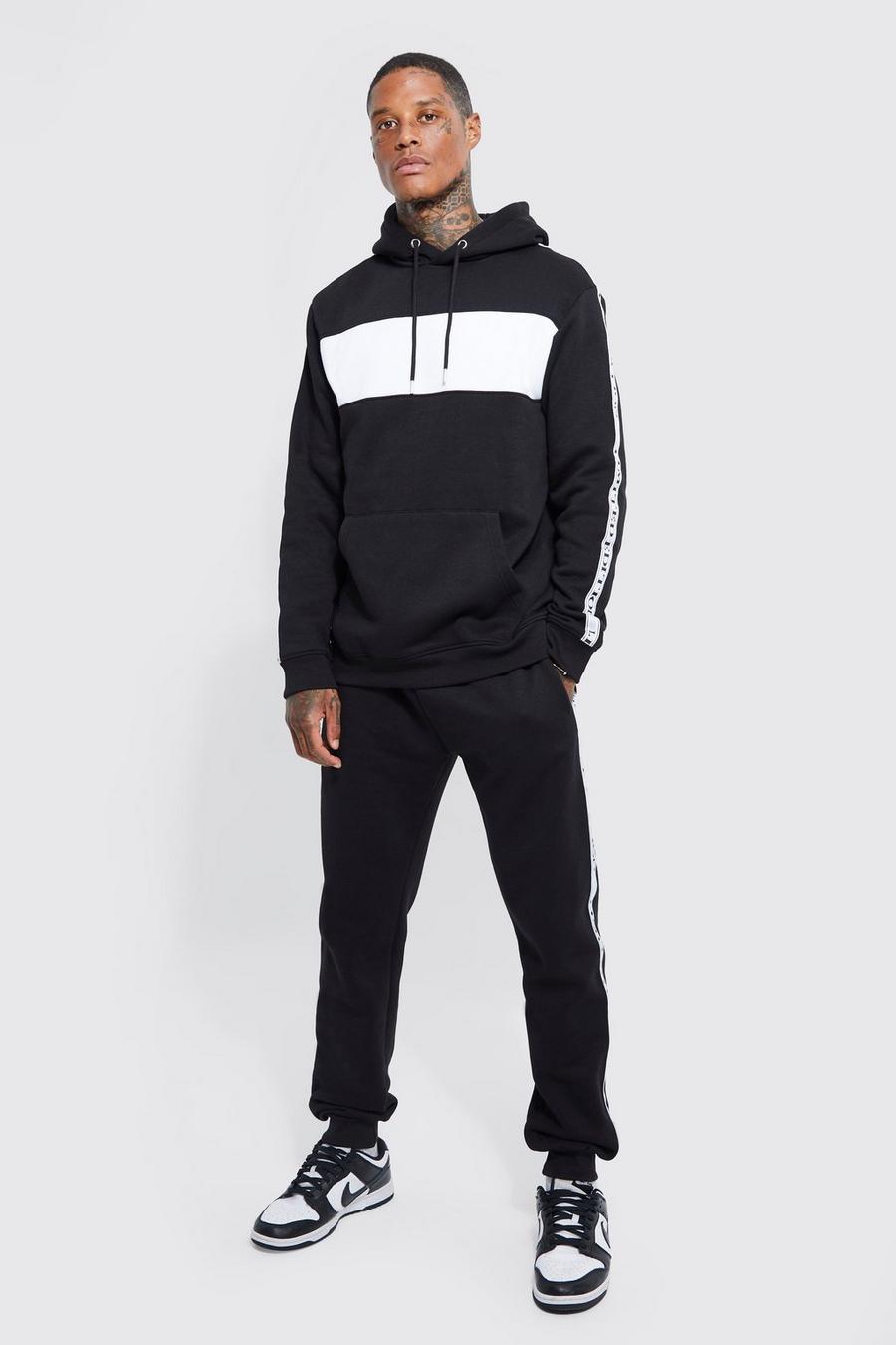 Black Limited Colour Block Tape Hooded Tracksuit image number 1